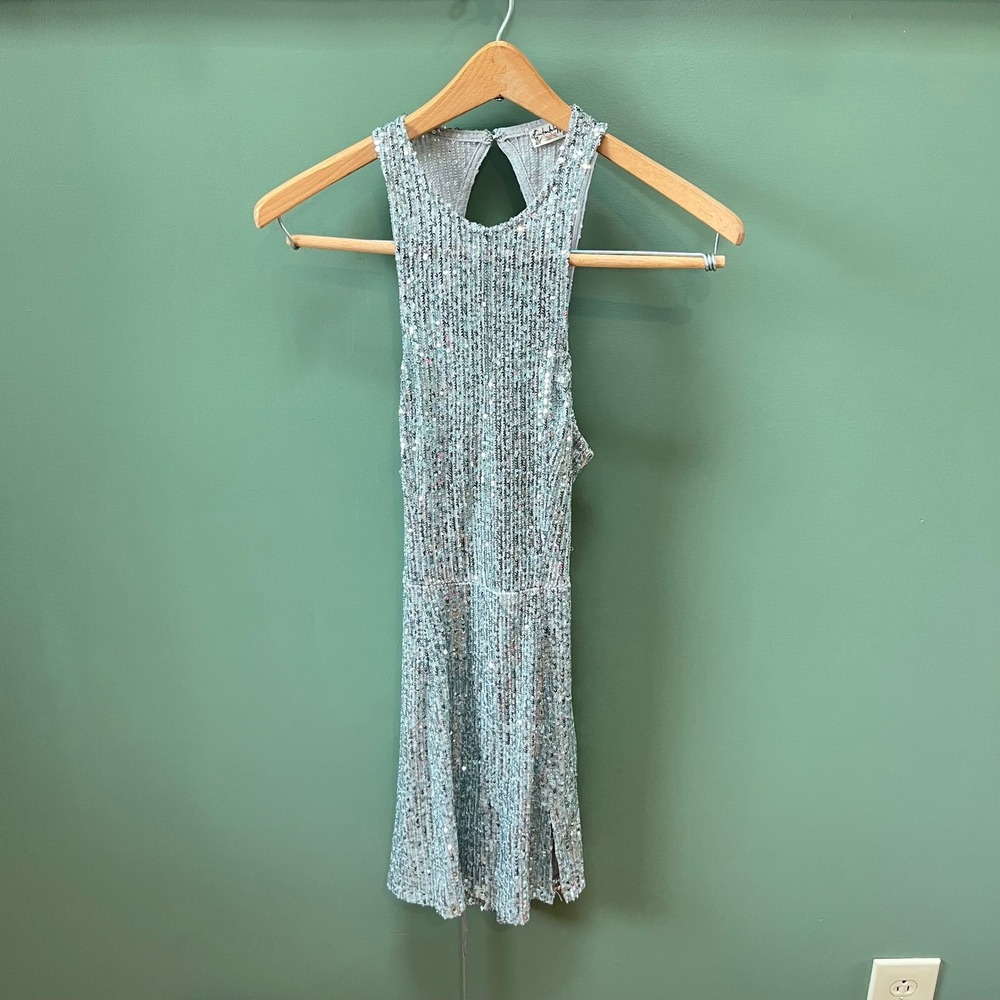 Intimately Free People Silver Sequin Lace Up Open Back Mini Dress XS Party Disco